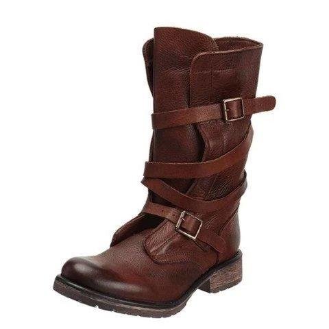 Women Vintage Riding Boots Casual Chic Buckle Boots -boots