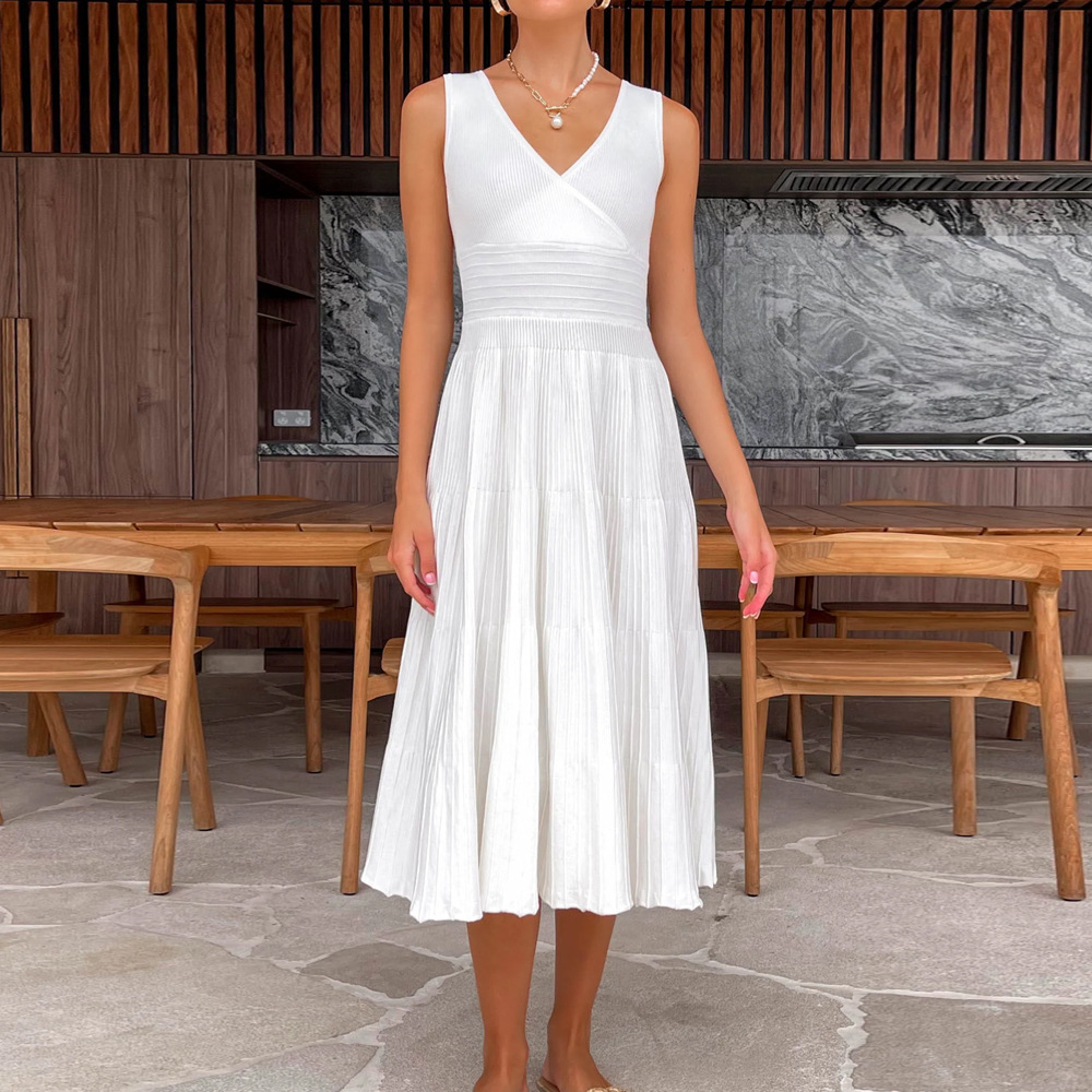 Ootddress Knit V-Neck For Women Maxi Dress Y2k Backless Fashion Knitwear Party Dress Casual Baggy High Waist Summer Female Dress