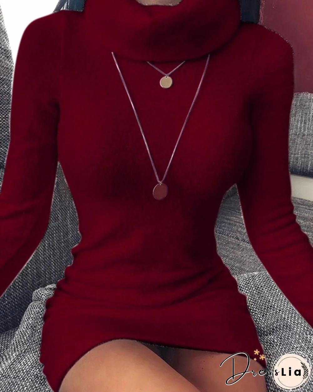 Fall/Winter Fashion Turtleneck High Collor Dresses Solid Color Bodycon Mini Casual Pullover Dresses