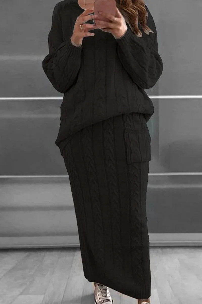 Fashion Casual Solid Split Joint O Neck Long Sleeve Two Pieces