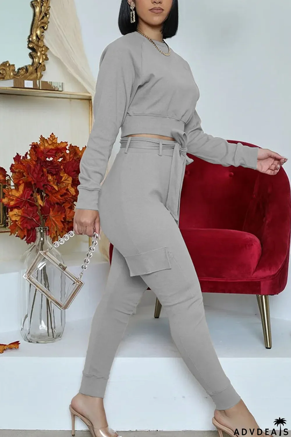 Blue Street Polyester Solid Split Joint O Neck Long Sleeve Regular Sleeve Short Two Pieces