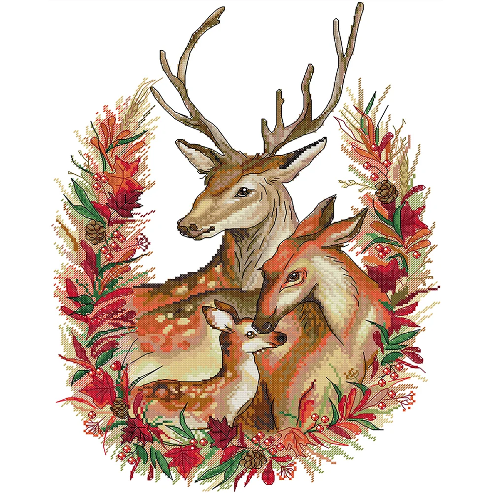 DIY Stamped Cross Stitch 14CT Partial Embroidery 36*47cm - Christmas Deer Family