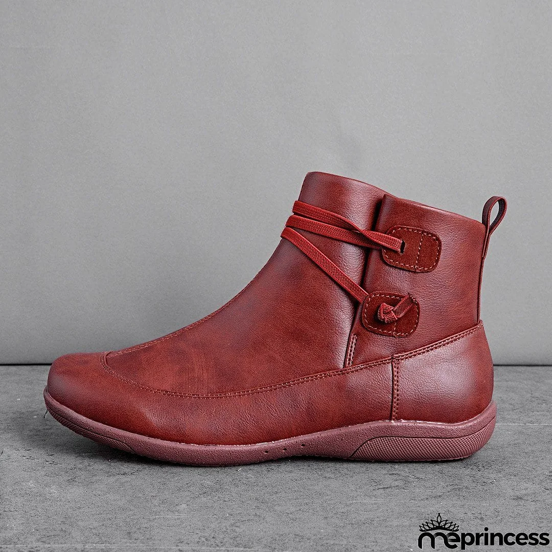 Women's Braided Strap Flat Heel All Season Boots