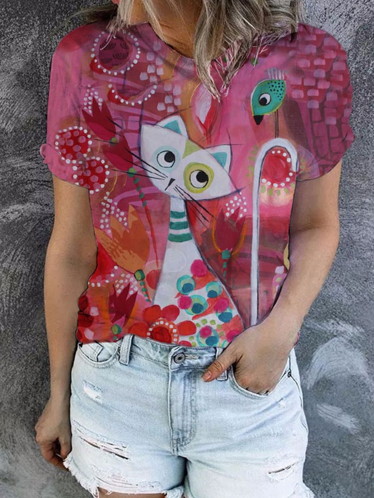 Artwishers Lovely Cat Printed Casual Tee