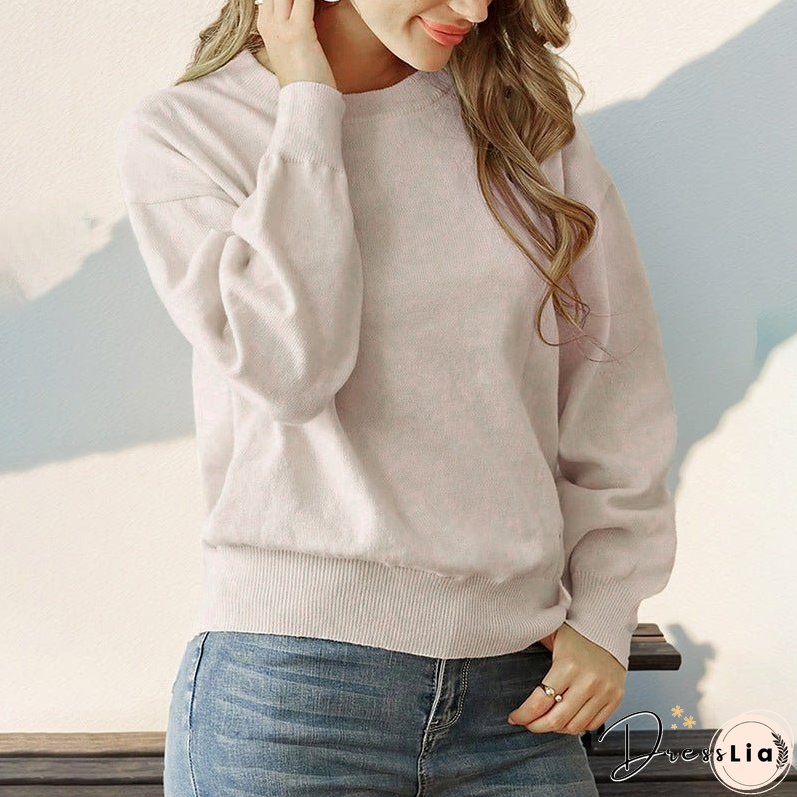 Women's Round Neck Long Sleeve Solid Color Sweaters