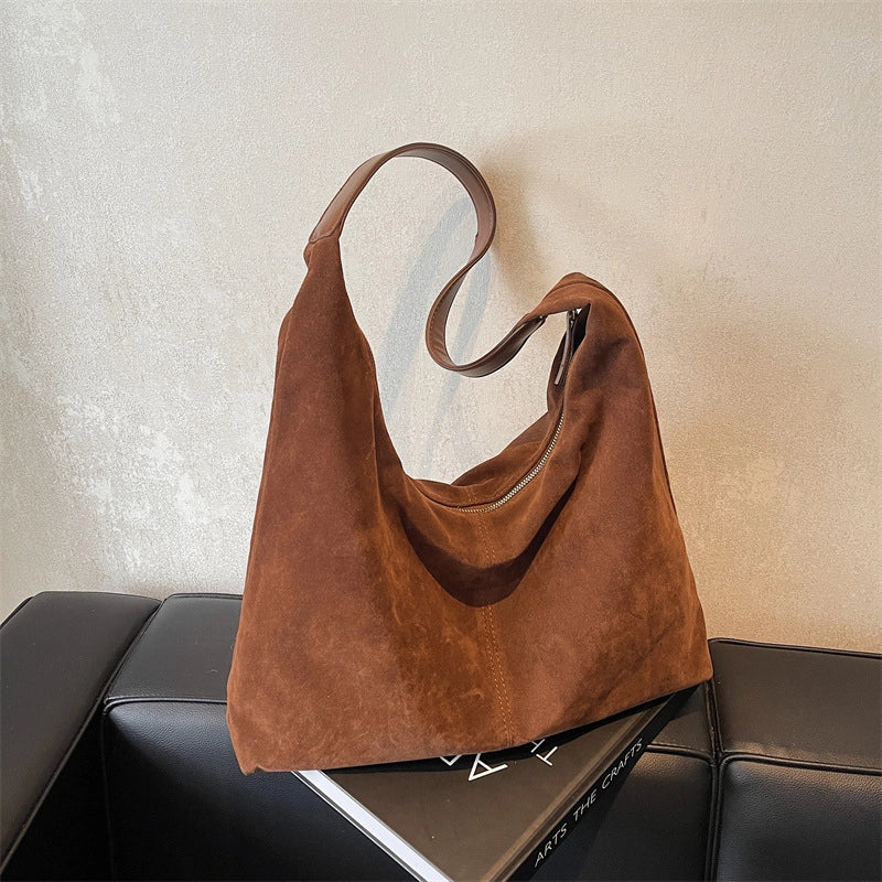 Women’s Medium Flannel Solid Color Streetwear Sewing Thread Pillow Shape Zipper Underarm Bag