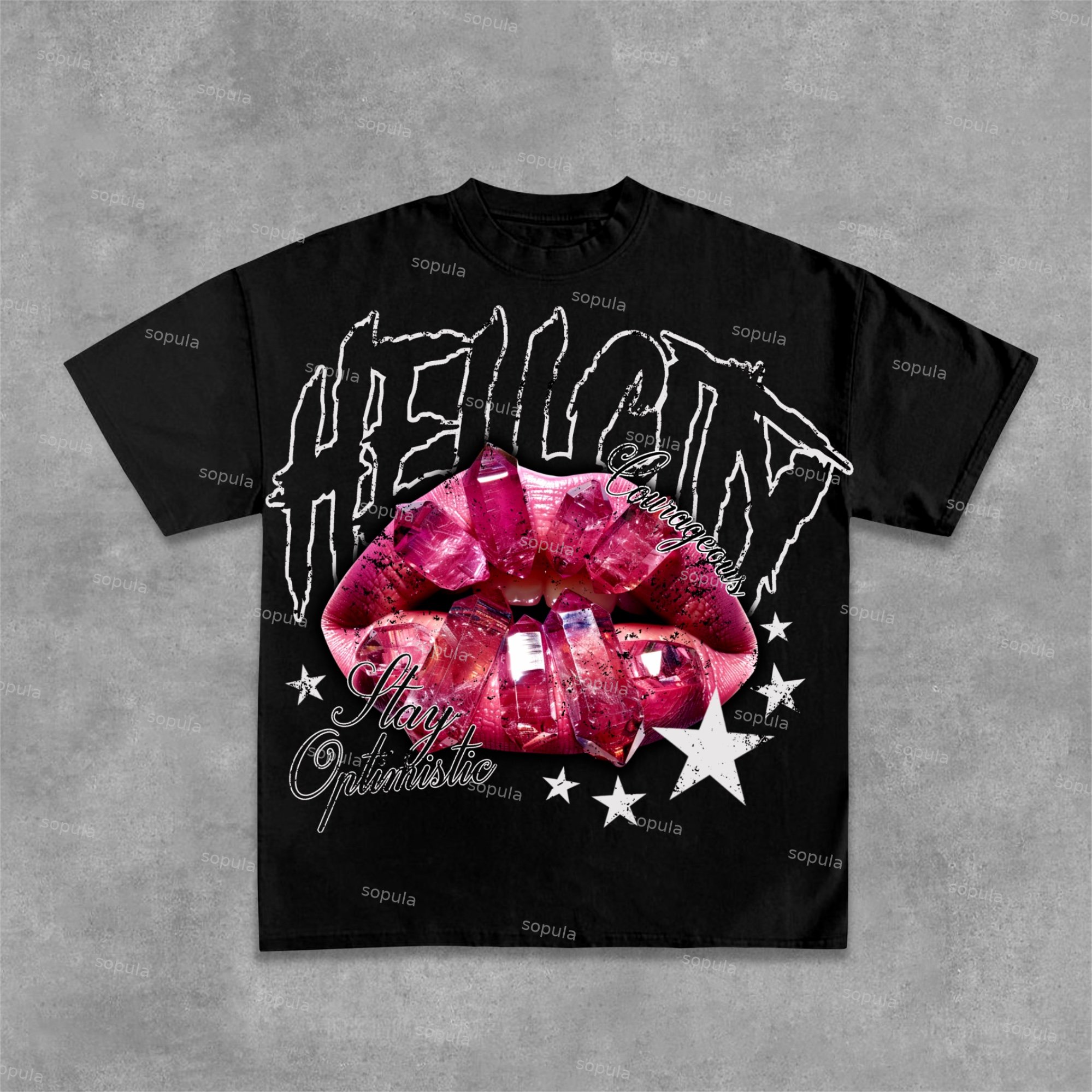 Hellcity - New Print Pattern Design - Red Lips Cotton T-Shirt - Sopula｜Premium Graphic Tees & Graphic Clothing