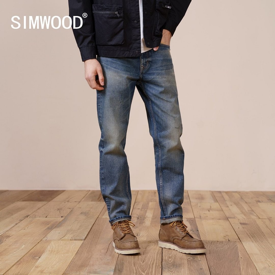 SIMWOOD 2021 Autumn New Regular Straight Jeans Men 100% Cotton Vintage Casual Denim Trousers Plus Size Brand Clothing