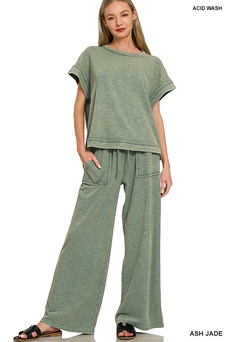 Washed Slub Short Sleeve Tee & Long Pants