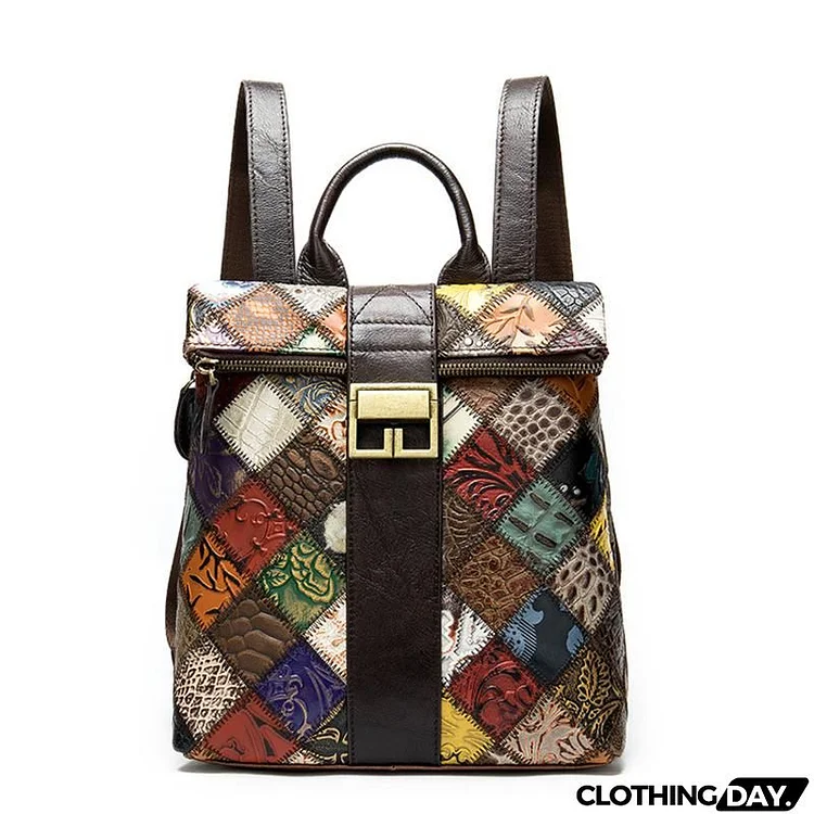 Trendy Delicate Ethnic Patchwork Multi-color Backpack For Women