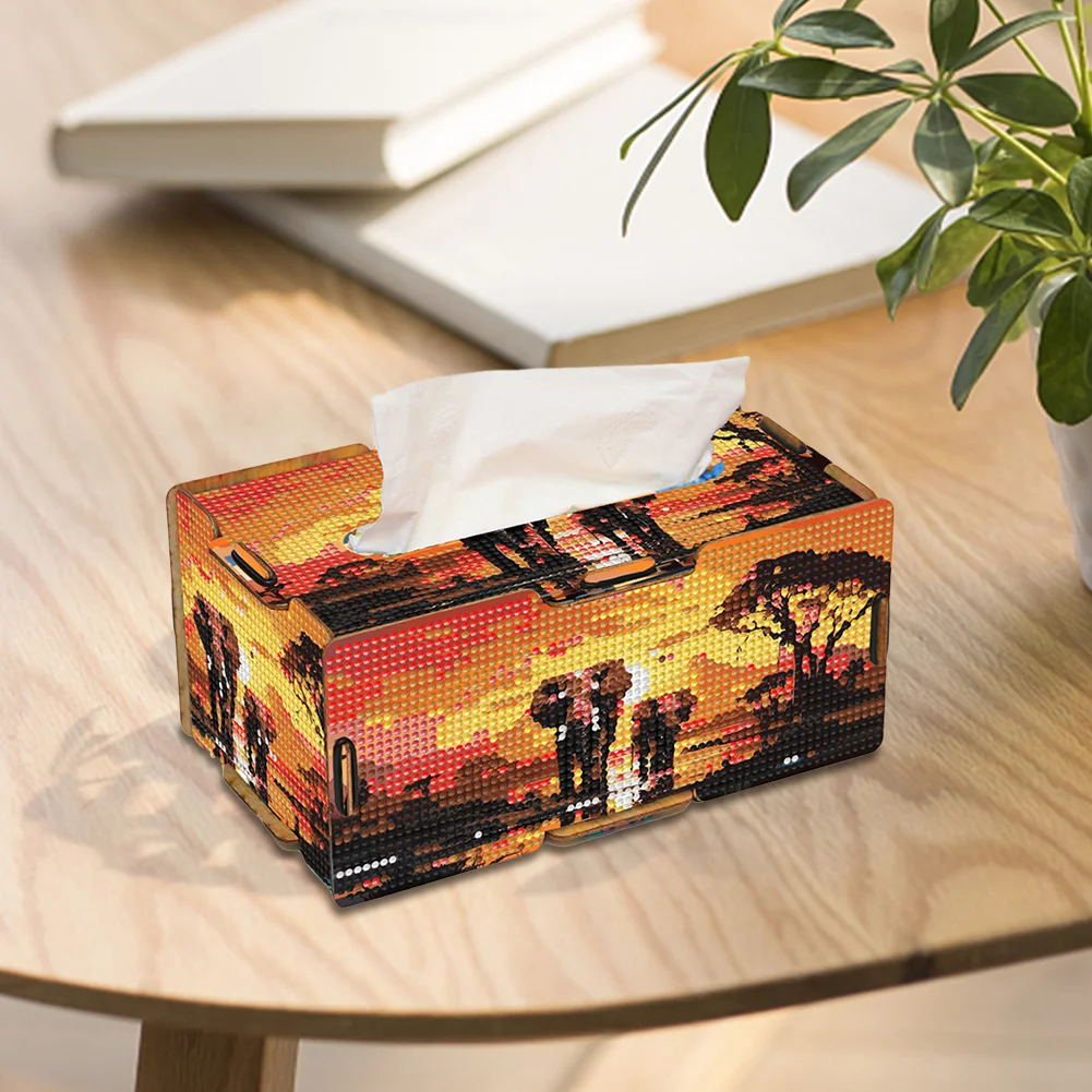 Diamond Painting Tissue Box Kits Decorative Rhinestone Craft Kit (Elephant)