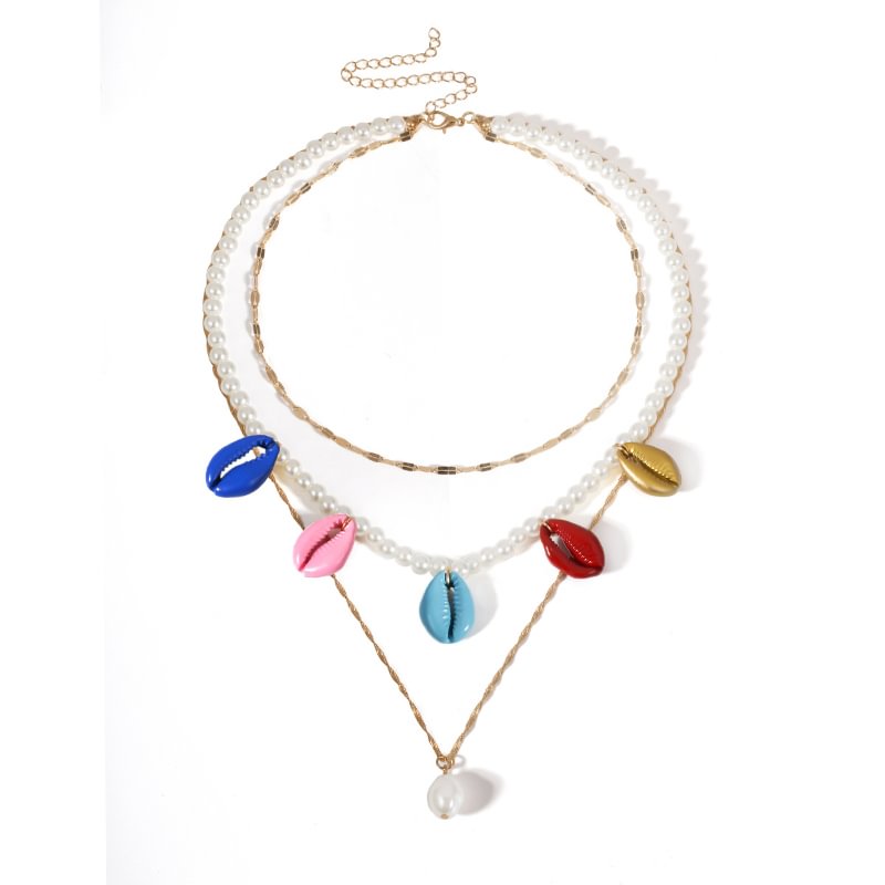 Colorful shells pearl ladies multi-layer necklace