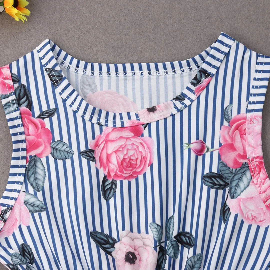 2019 Brand New Newborn Infant Kids Baby Girls Romper Sleeveless Tassel Ball Striped Floral Print Elastic Waist Jumpsuits Summer