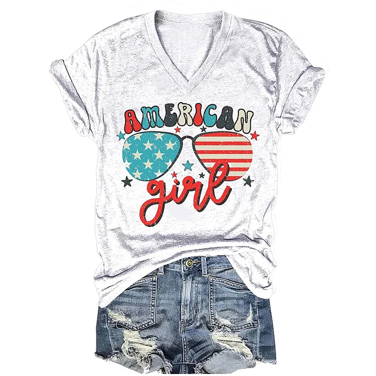 Independence Day American Give Letter Art Print Casual T-shirt