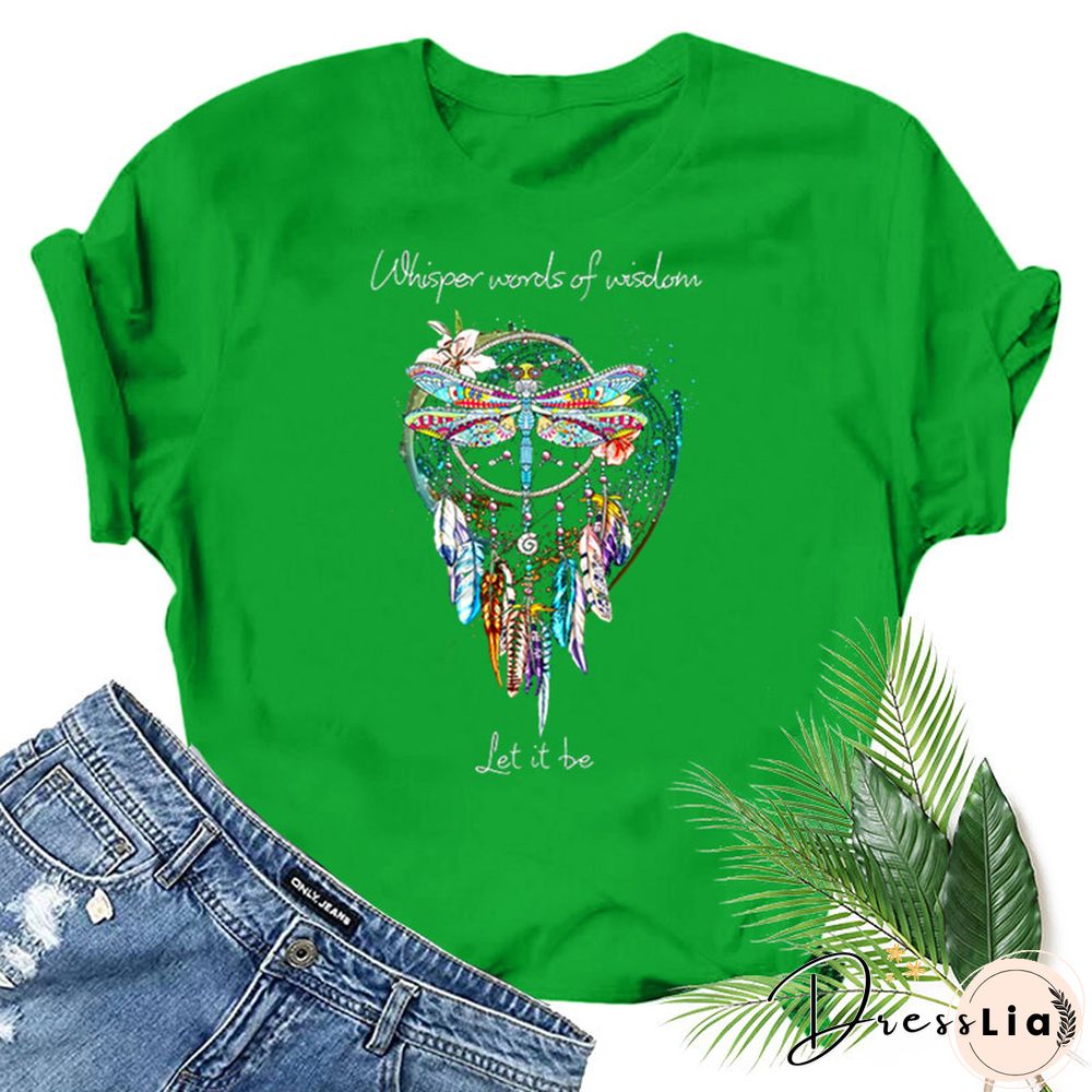 Dragonfly Windchimes Print Women T Shirt Short Sleeve O Neck Loose Women Tshirt Ladies Fashion Tee Shirt Tops Clothes Mujer