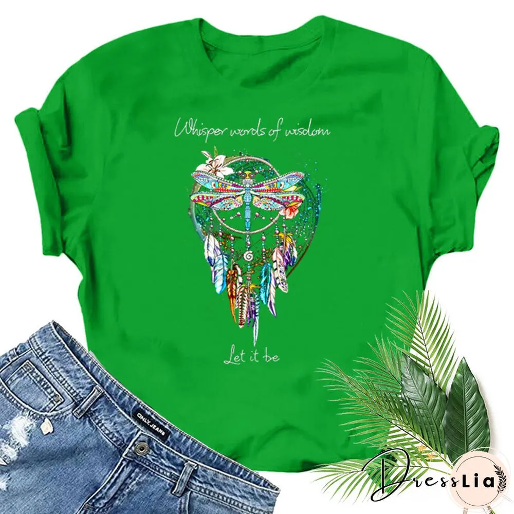 Dragonfly Windchimes Print Women T Shirt Short Sleeve O Neck Loose Women Tshirt Ladies Fashion Tee Shirt Tops Clothes Mujer