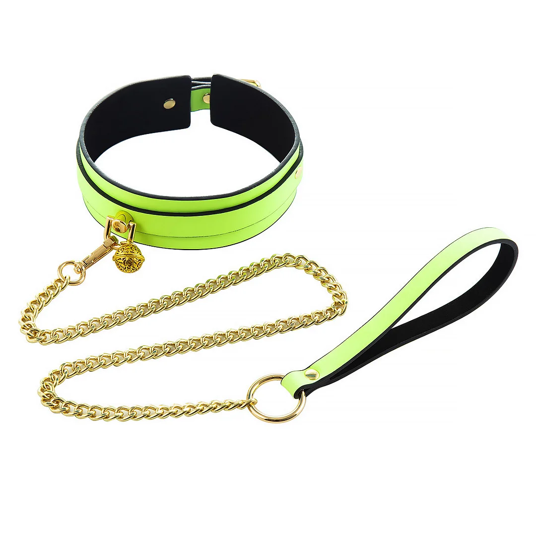 Luminous Pu Leather Chain Collar With Leash Bdsm Bondage