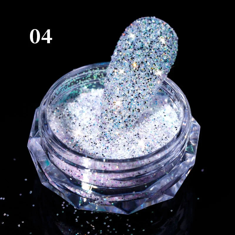 1Box Aurora Sea Salt Nail Powder Crystal Diamonds Glitter Iridescent Reflective Nail Glitter Sparkly Chrome Pigment Polish Gel-Nail Inspo