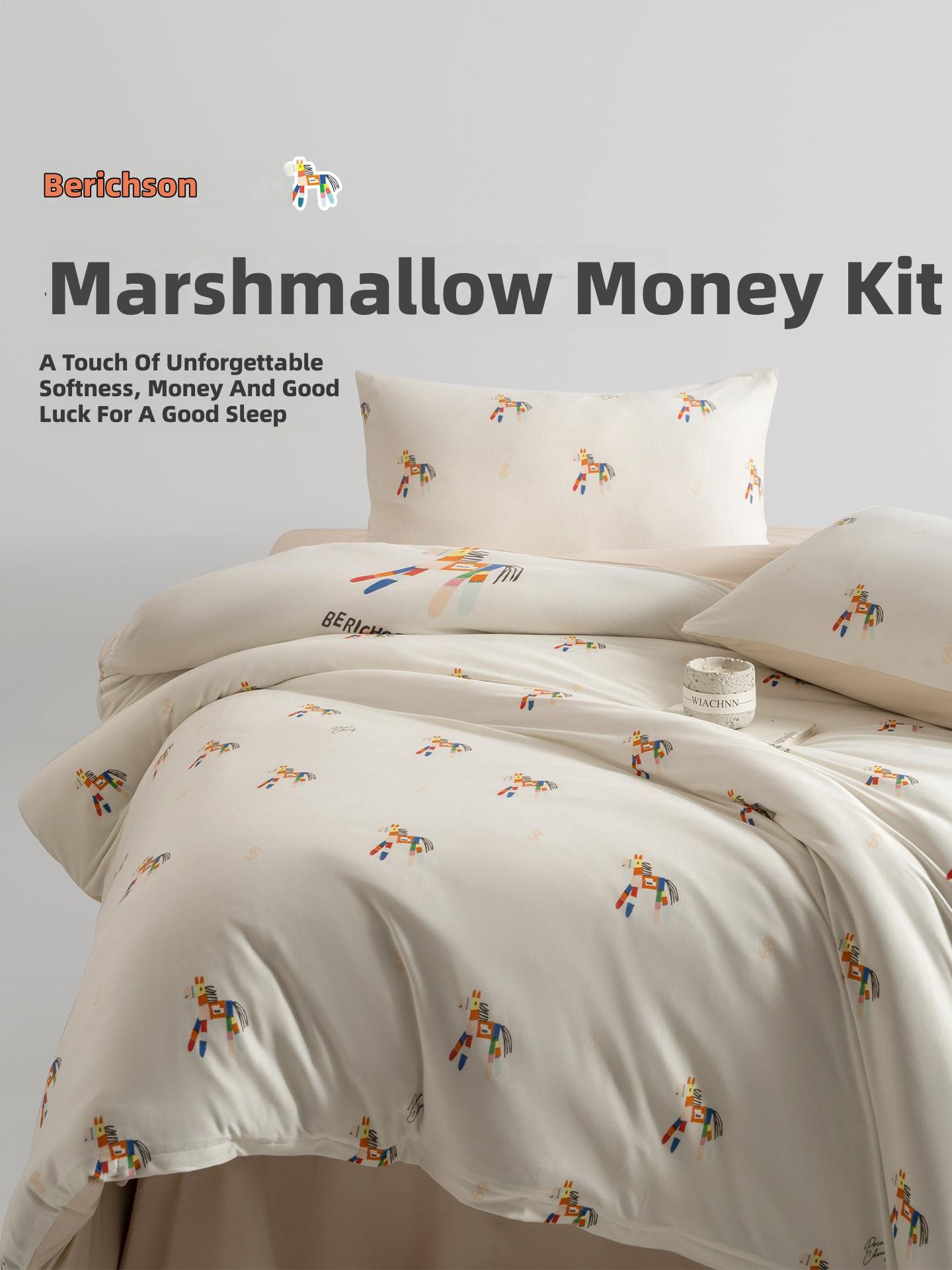 Marshmallow Money Kit Bedding Set with Colorful Horse Pattern for Cozy Sleep Experience