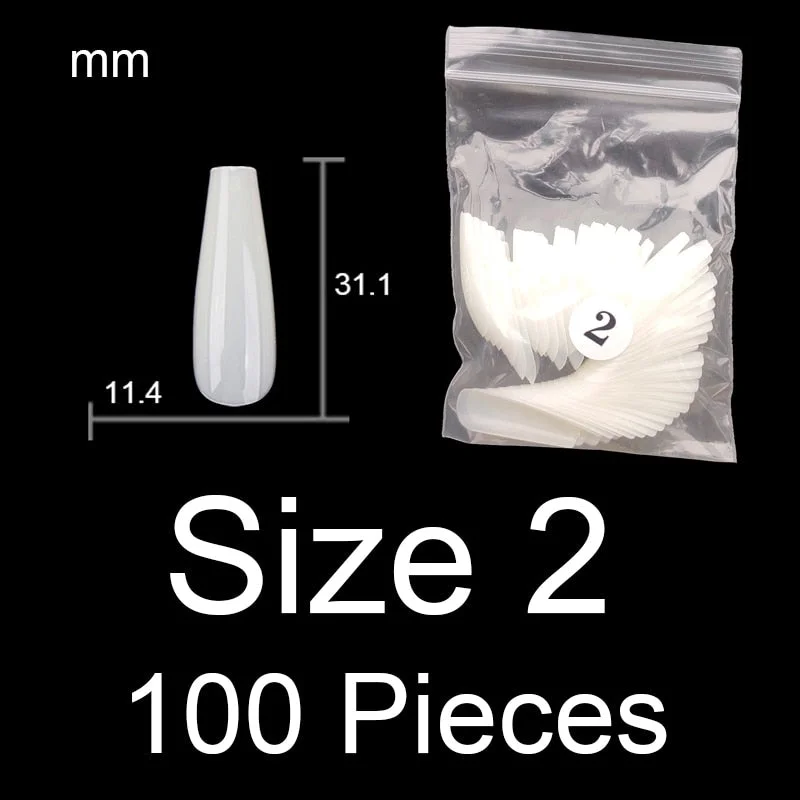 100 Pieces Full Cover Coffin Nails Single Size Ballet Shape Ballerina False Nail Tips Natural Transparent Size 0 ~ 9 Available-Nail Inspo