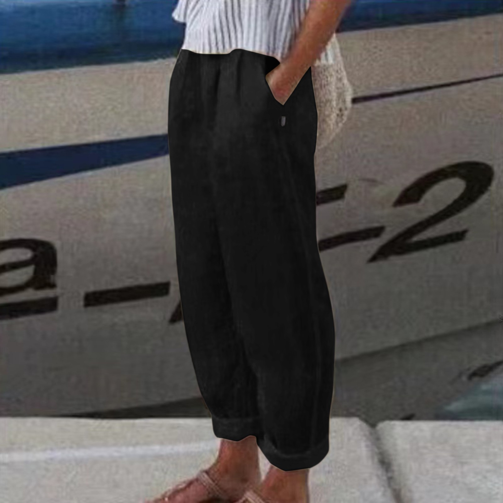 Cargo Pants Outfits – Women High Waisted Wide Leg Linen Pants Fashion Drawstring Elastic Trousers Comfy Straight Leg Long Pants With Pockets For Women | Akayes