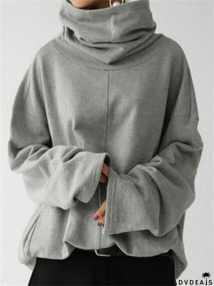 Trendy Turtle Neck Long Sleeve Pullover Tops