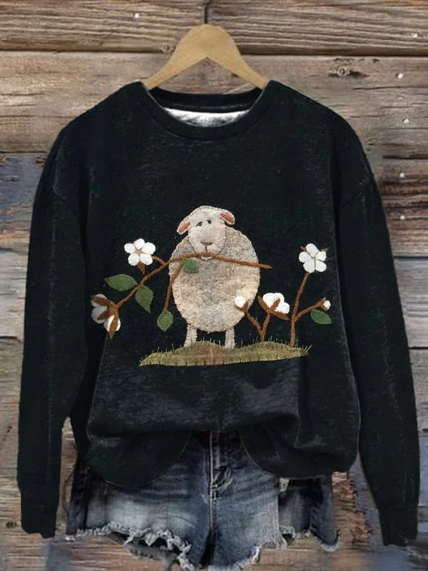 Women's Animal Sheep Comfort Print Sweatshirt