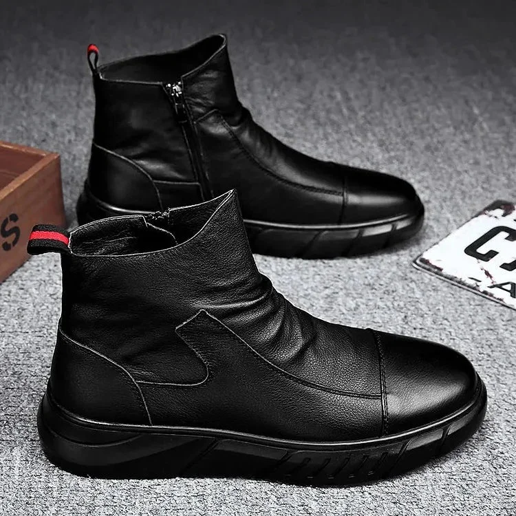 Italienische handgefertigte Martin-Stiefel aus echtem Leder mit Reißverschluss
