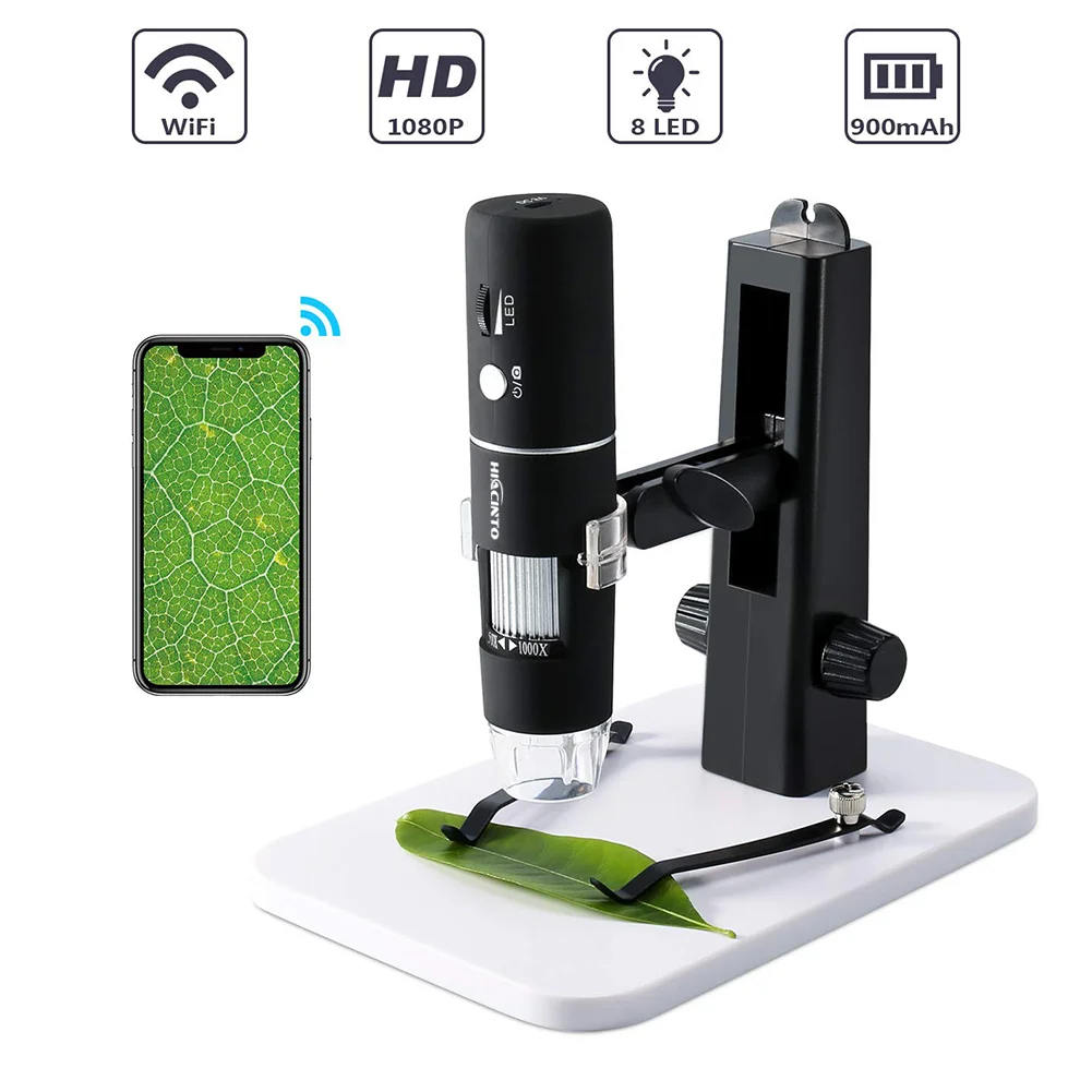 Hiacinto MF201H Wireless Digital Microscope, 50X-1000X Magnification WiFi  Portable Handheld Microscopes with Adjustable Stand HD