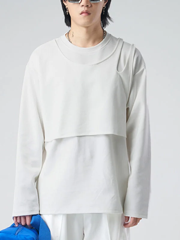 Aonga - Mens Irregular Cutout Fake Two-Piece T-shirtJ aonga