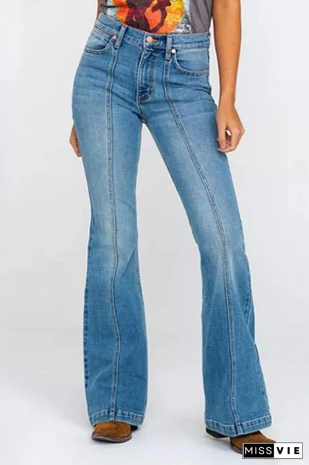Middle Waist Denim Flare Jeans