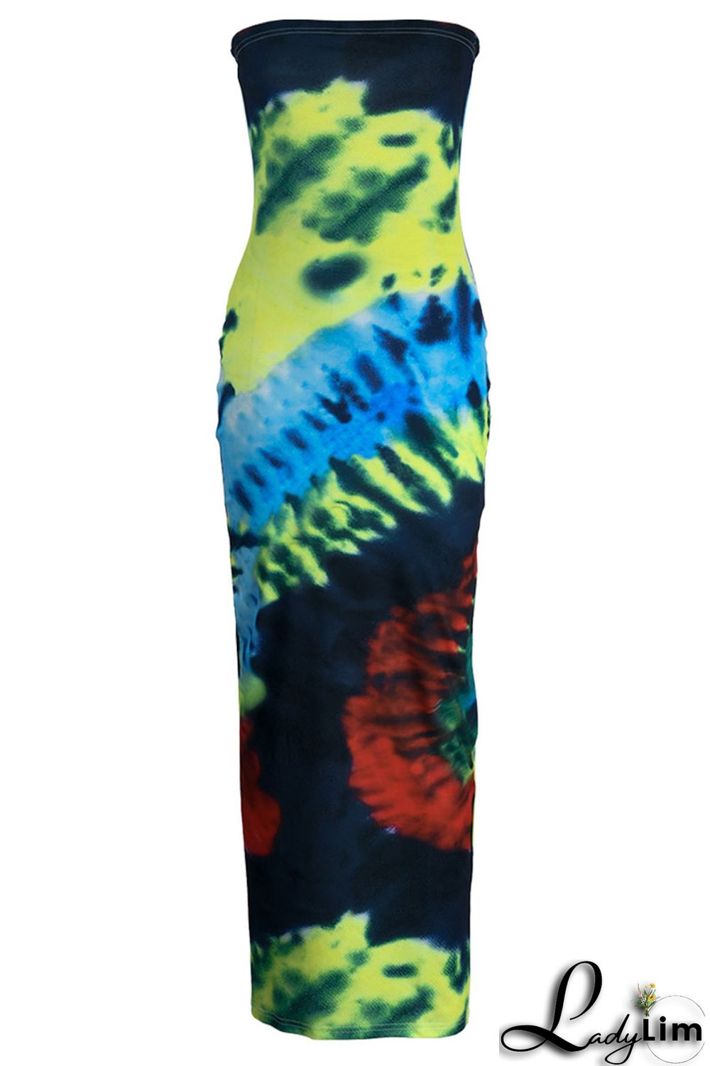 Green Sexy Print Patchwork Strapless Pencil Skirt Dresses