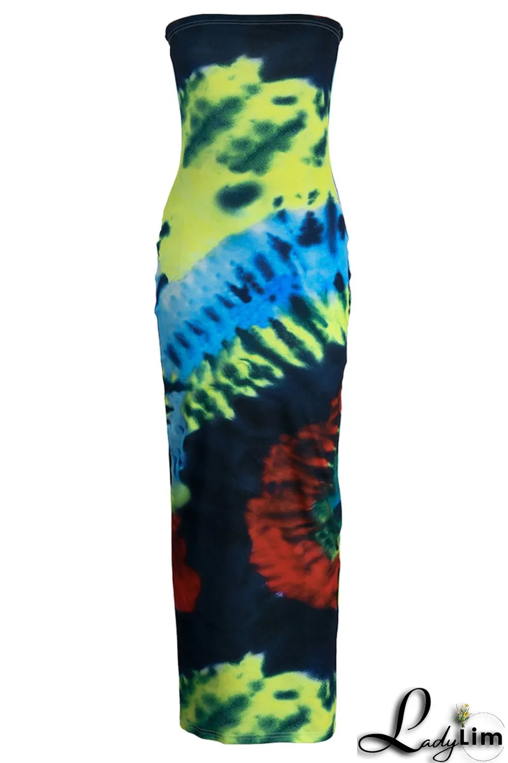 Green Sexy Print Patchwork Strapless Pencil Skirt Dresses