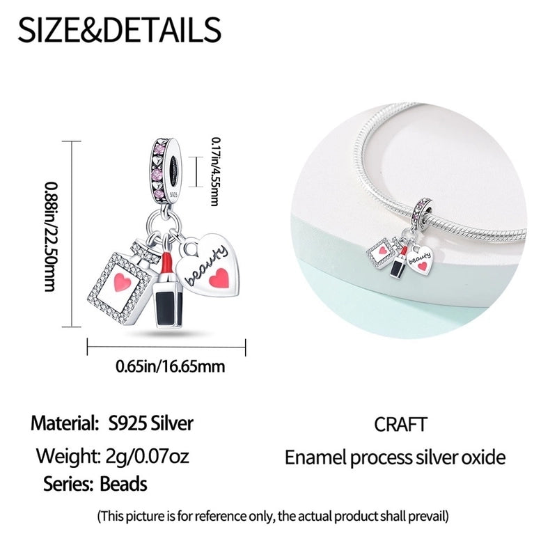 1 Piece 925 Sterling Silver Lipstick Heart Shape Pendant Jewelry Accessories