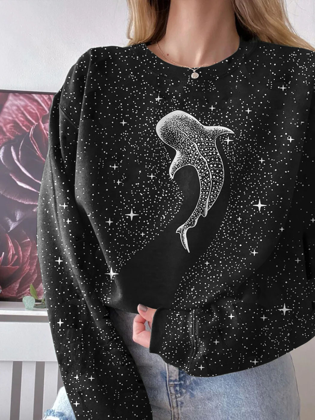 Women's Starry Whale Art Crew Neck Comfy Sweatshirt