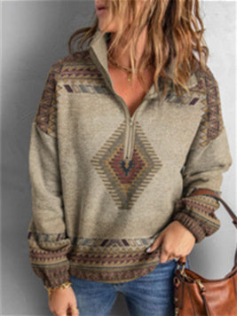 Women Long Sleeve V-neck Graphic Floral Printed Top