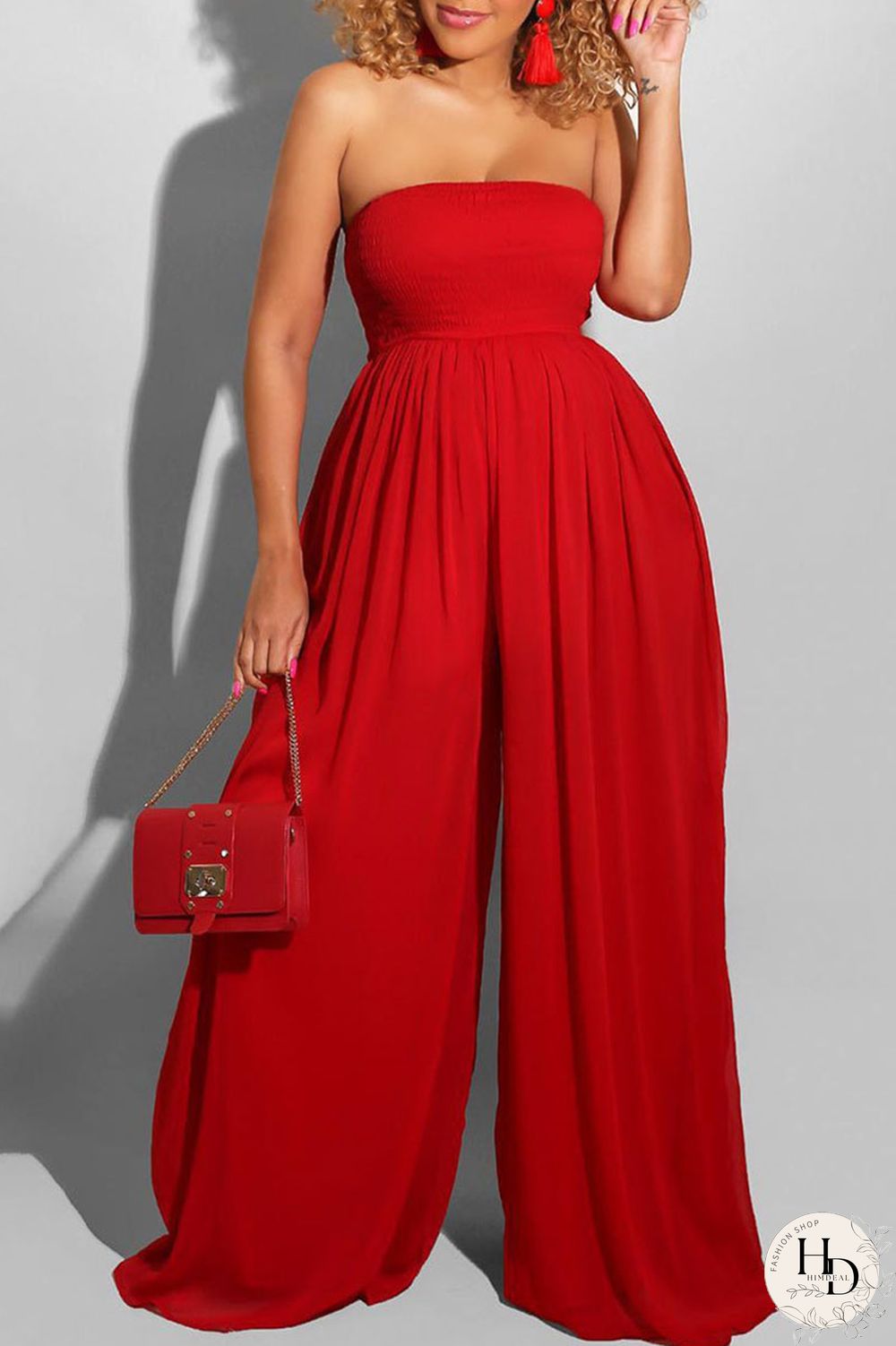 Yellow Sexy Casual Solid Backless Strapless Regular Jumpsuits