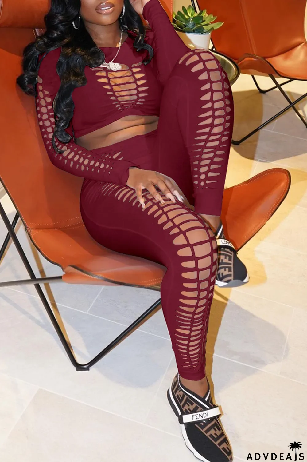 Color Blue Sexy Solid Ripped O Neck Long Sleeve Two Pieces