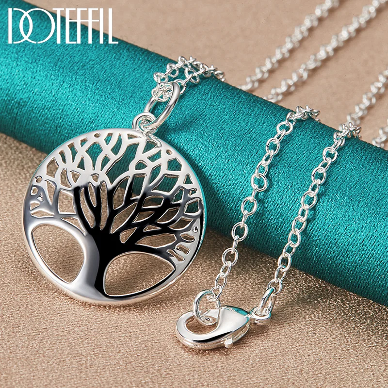 DOTEFFIL 925 Sterling Silver 16-30 Inch Chain Tree Round Pendant Necklace For Woman Jewelry