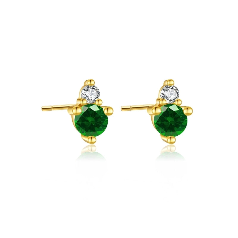 1 Pair 925 Sterling Silver Birthstone Round Ear Studs