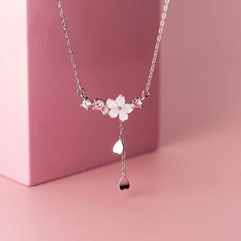 Sterling Silver Crystal Cherry Blossom Necklace