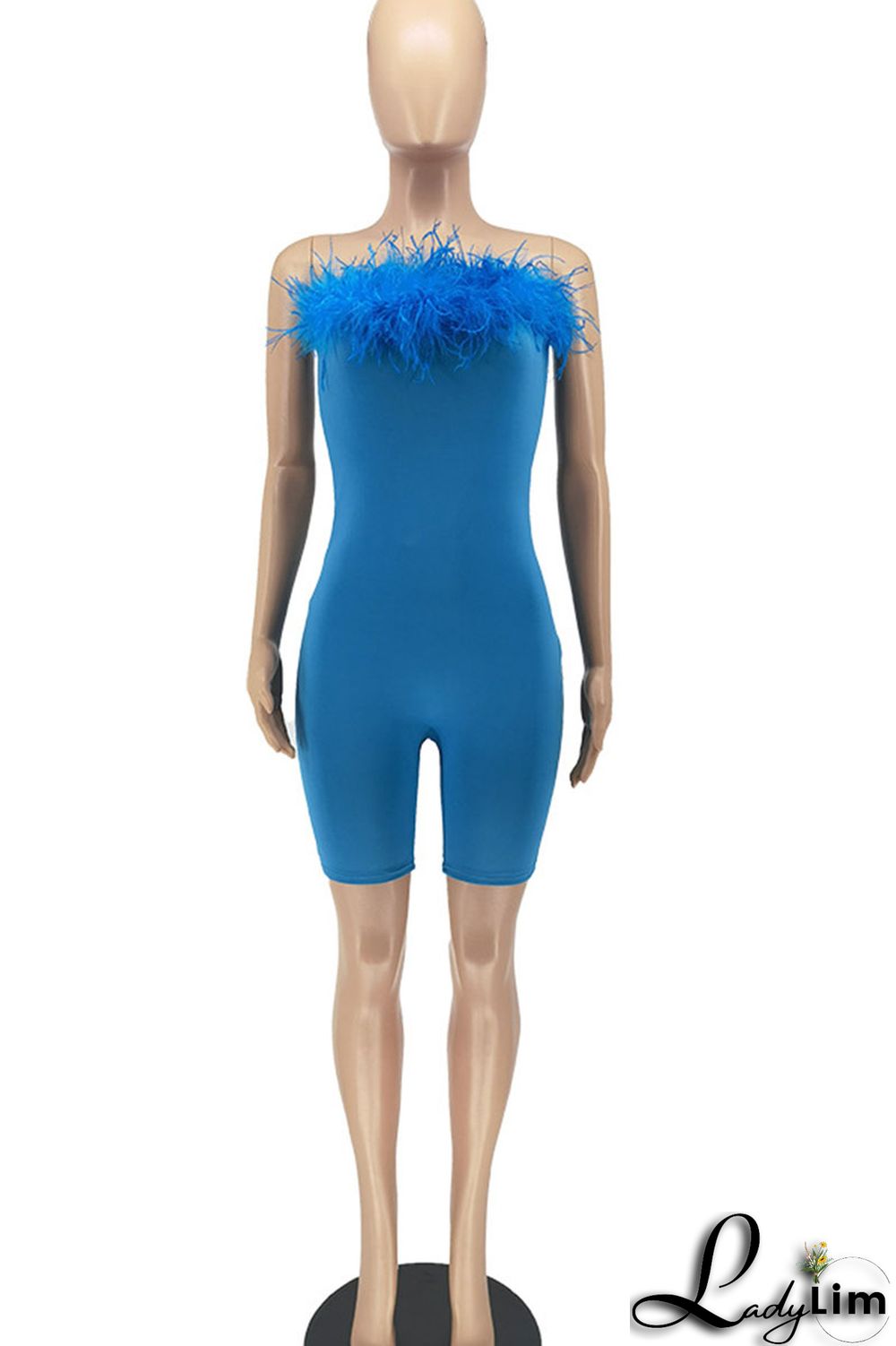 Black Sexy Solid Split Joint Feathers Strapless Regular Jumpsuits