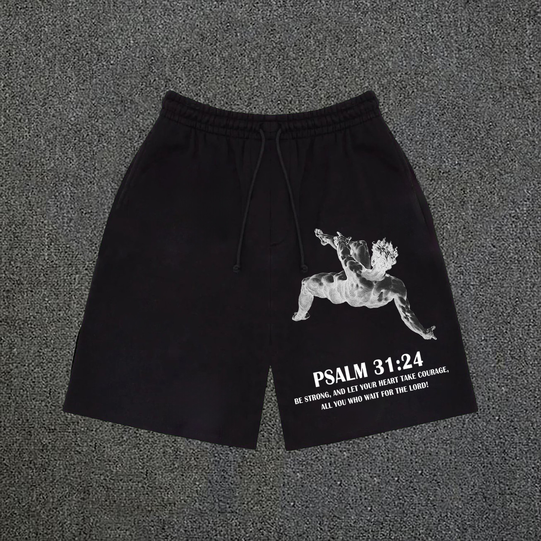 Casual Men's Bible Psalm 31：24 Graphic Drawstring Shorts