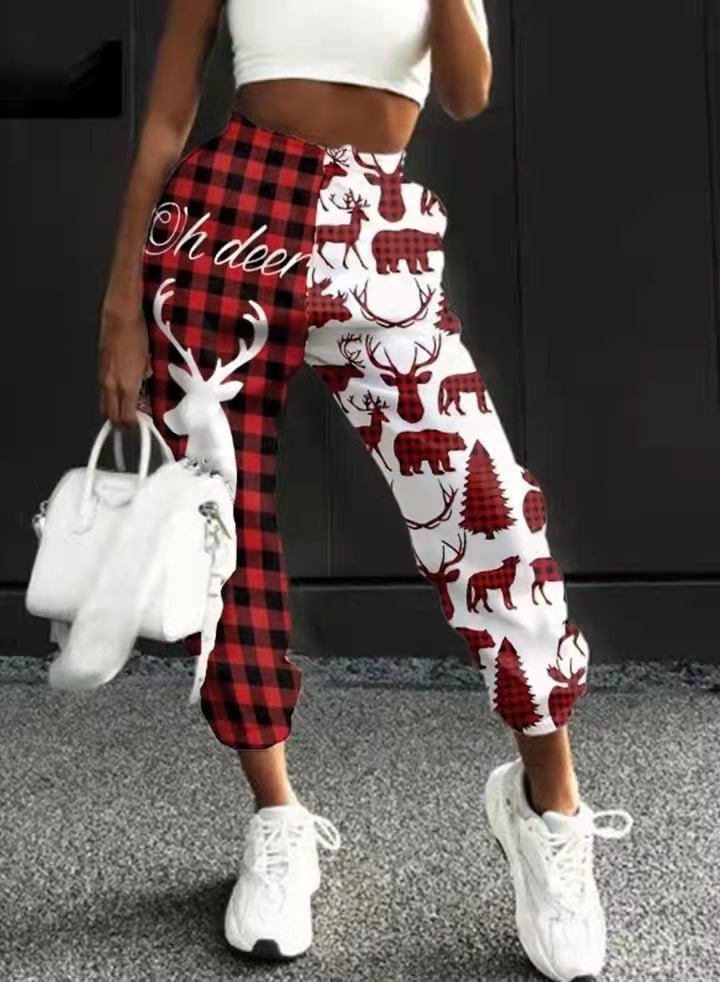 Christmas printed loose fit sports Harlan pants pants