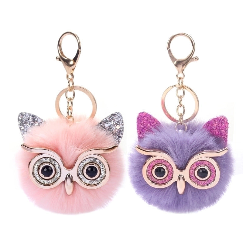 Cute Owl Plush Metal Sequins Rhinestones Bag Pendant Keychain