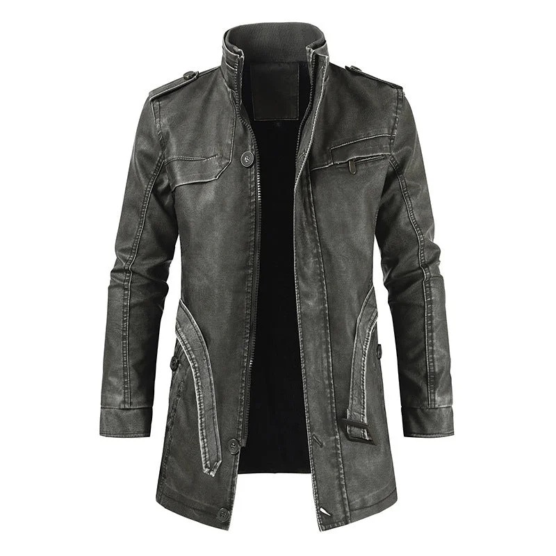 Fashion Stand-up Collar Slim Thick  Men's Leather Jacket