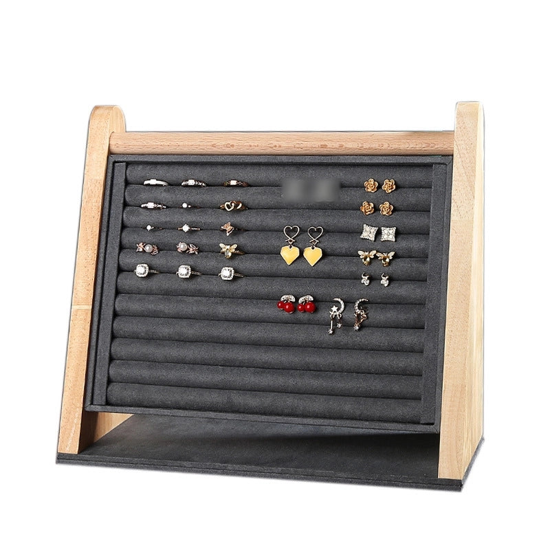 Retro Solid Color Solid Wood Flannel Jewelry Rack
