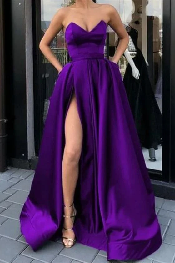 Daisda Sweetheart Long Prom Dress Purple Split With Pockets