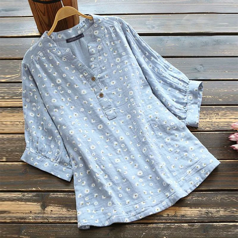 Summer Flower Printed Blouse ZANZEA Women Vintage Short Sleeve Tops Casual V Neck Floral Shirt Femininas Loose Blusas