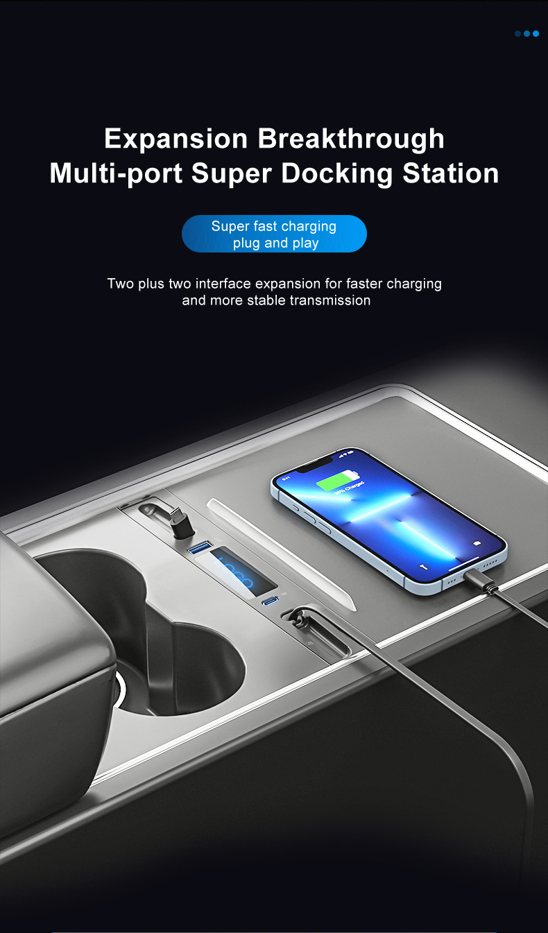 Tesla-Model-3-Y-Docking-Station-27W-PD-Type-C-Hub-Quick-Charger-USB-LED-Hub-TESLASY